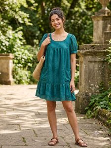 Chic Teal Checkered Dress