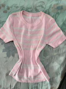 Pink & White Striped Knit Top