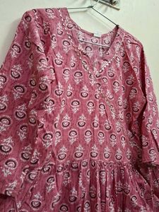 Pink Floral Print Angrakha Kurti