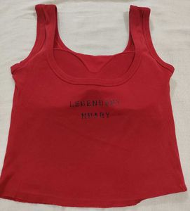 Red Ribbed Crop Tank Top