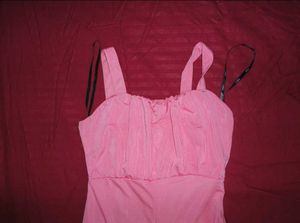 Barbie Pink Strap Dress with coverup and slit