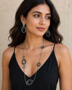 Unique Silver Tone Necklace and Earrings Set