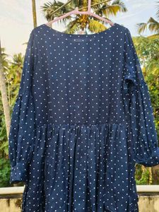 Navy Polka Dot Tiered Dress