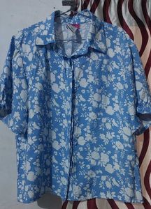 Blue Floral Button-Up Shirt