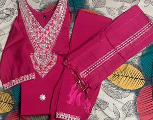 Red Embroidery Kurta Set With Dupatta