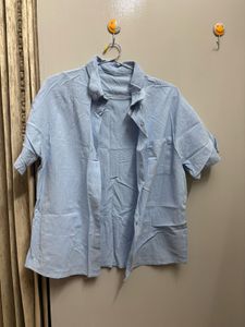 Light Blue Button-Down Shirt with shorts
