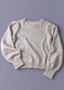 PASTEL SPECKLED PUFF-SLEEVE KNIT SWEATER