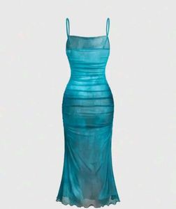 Blue y2k beach dress.Ombre Strapless Maxi Dress