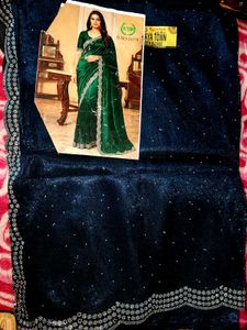 Twill sirosiki net  Navy Blue Saree