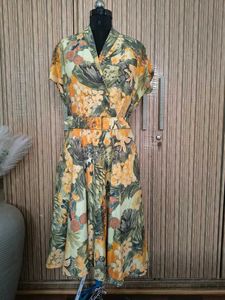 Vibrant Floral Print Dress with Belt