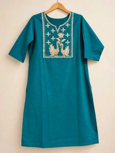 Embroidered Teal Kurta Set cotton XXL size