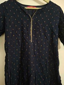 Elegant Navy Kurta with Gold Print
