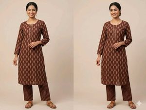 Brown Printed Kurta Pant Set(not used)