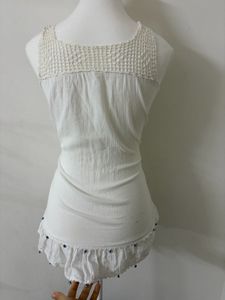 White Crochet Neck Tunic Top✨