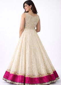 Elegant Cream &amp; Pink Embellished Lehenga