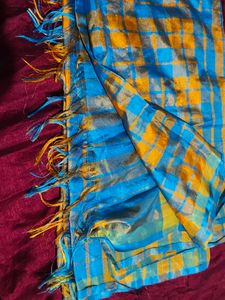 Vibrant Blue &amp; Yellow Checked Saree