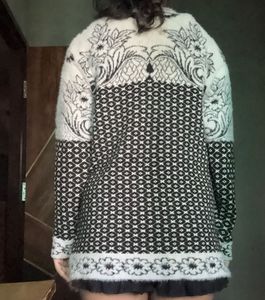 Black &amp; White Floral Knit Cardigan