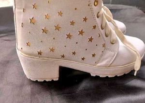 White Star Cutout Ankle Boots