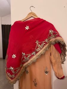 Peach &amp; Hot Pink Gotapatti Sharara suit