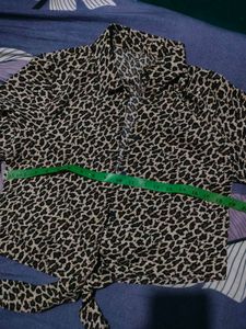 Leopard Print Tie-Front Shirt