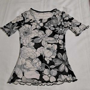 Y2k Vintage 2000s Floral Sheer V-Neck Top