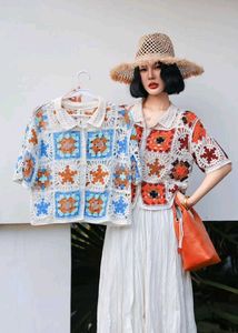 Crochet Granny Square Button-Up Shirt