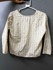 Khadi Striped Lace Trim Button-Up Top