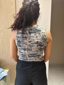 Graphic Print Mock Neck Tank Top