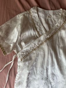 White Embroidered qipao Silk Wrap Blouse