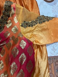 Ethnic Gown With Dupatta Orange Yellow Colour