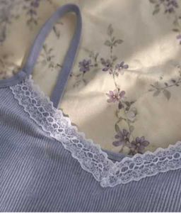 ⊹♡ Cute Ribbed Lace-Trim Cami Top ✨️🎀