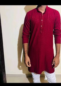 Maroon Embroidered Kurta