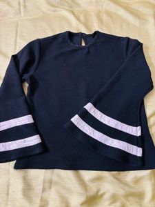 Navy Bell Sleeve Top with Stripes