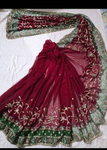 Designer bridal Maroon Embroidered Saree