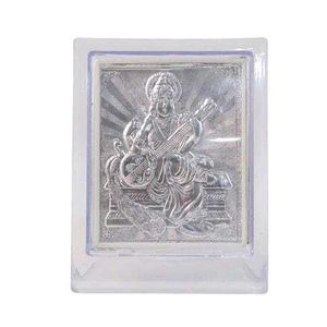Elegant 999 Silver Saraswati Maa Photo Stand Frame