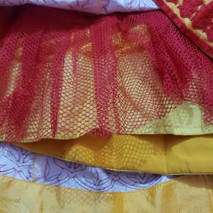 Yellow &amp; Red Embroidered Lehenga Set