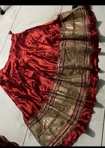Red Silk Skirt with Gold Embellishments