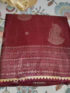 Maroon Saree with Gold Print