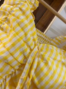 Cute Yellow Gingham Tie-Front Top