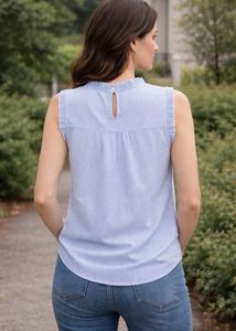 Embroidered Sleeveless Blue Top