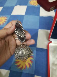 Oxidized Silver Jhumka Earrings