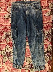 Trendy Acid Wash Cargo Jeans