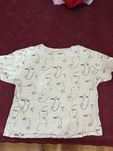 White Graphic T-Shirt with Abstract Faces