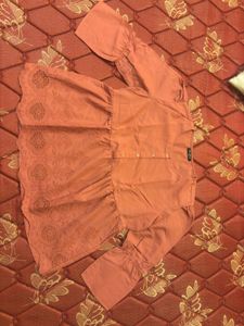 Rust Embroidered Peplum Cotton Top for Women | Rou