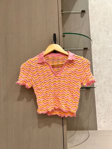 Cropped Crochet Polo Top
