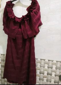 KAZO Brand New Wine/Maroon TexturedPleated dress
