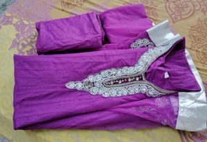 Beautiful Megenta Color Netted Anrkali Set