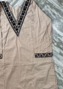 Elegant Beige Kurta with Black Embroidery