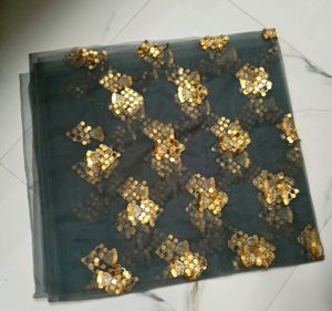 Grey Embroidered Soft Net Fabric