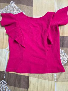 Vibrant Fuschia Pink Ruffle Sleeve Top